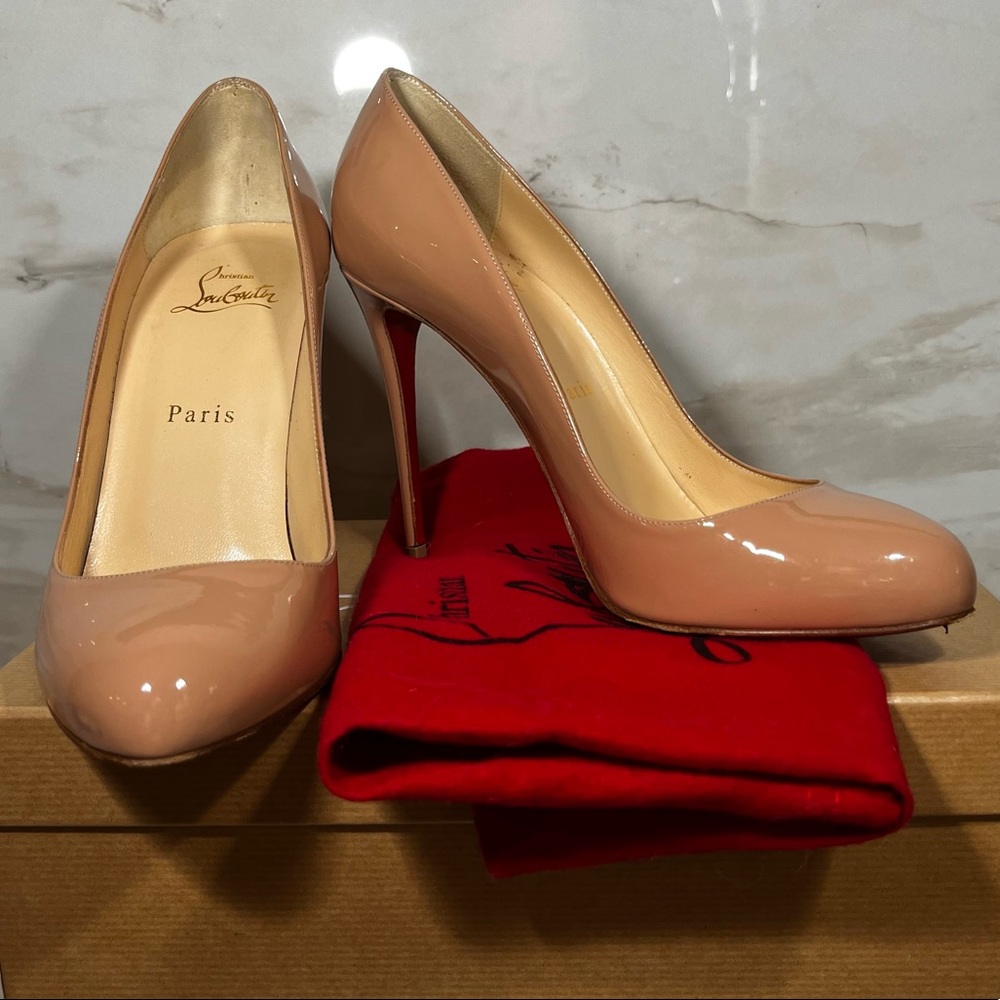Authentic Christian Louboutin Dorissima 100 - Nude Patent - Size 38.5